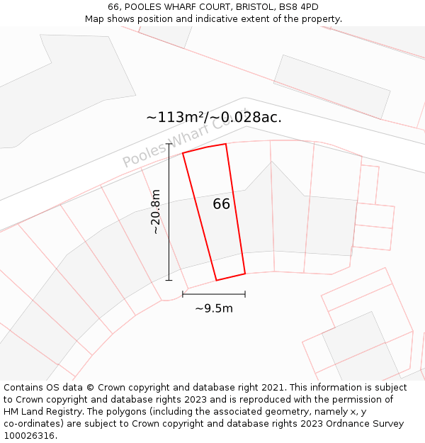 66, POOLES WHARF COURT, BRISTOL, BS8 4PD: Plot and title map