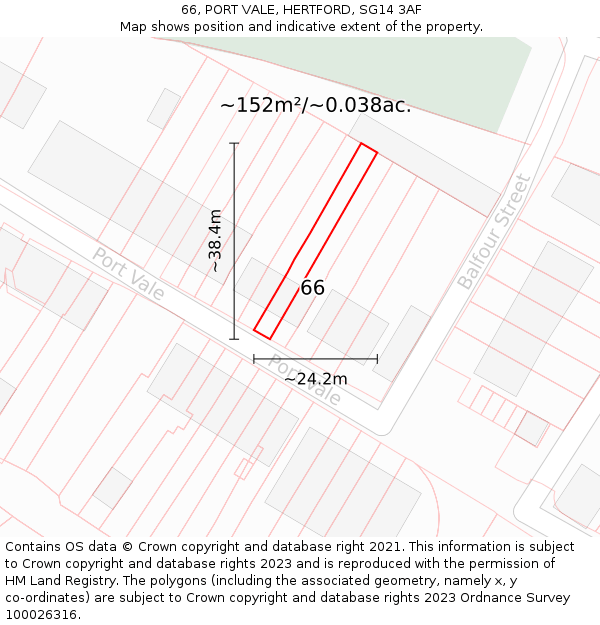 66, PORT VALE, HERTFORD, SG14 3AF: Plot and title map