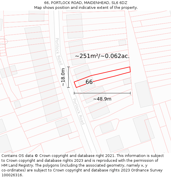 66, PORTLOCK ROAD, MAIDENHEAD, SL6 6DZ: Plot and title map