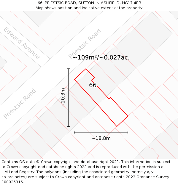 66, PRIESTSIC ROAD, SUTTON-IN-ASHFIELD, NG17 4EB: Plot and title map