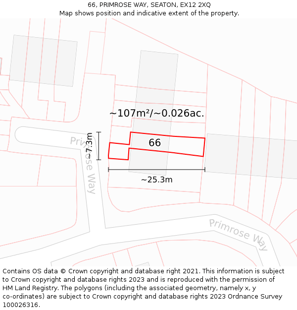 66, PRIMROSE WAY, SEATON, EX12 2XQ: Plot and title map