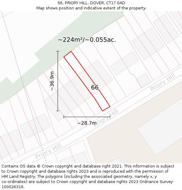 66, PRIORY HILL, DOVER, CT17 0AD: Plot and title map