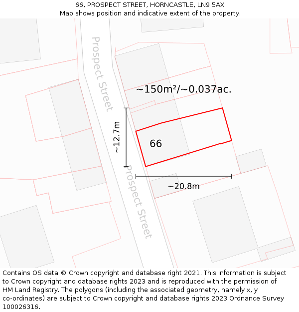 66, PROSPECT STREET, HORNCASTLE, LN9 5AX: Plot and title map