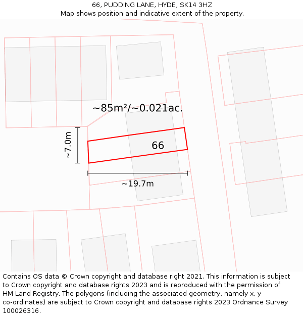 66, PUDDING LANE, HYDE, SK14 3HZ: Plot and title map