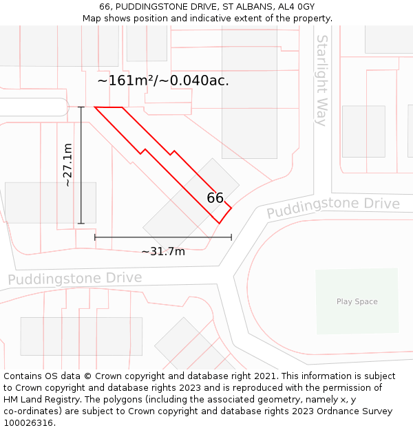 66, PUDDINGSTONE DRIVE, ST ALBANS, AL4 0GY: Plot and title map