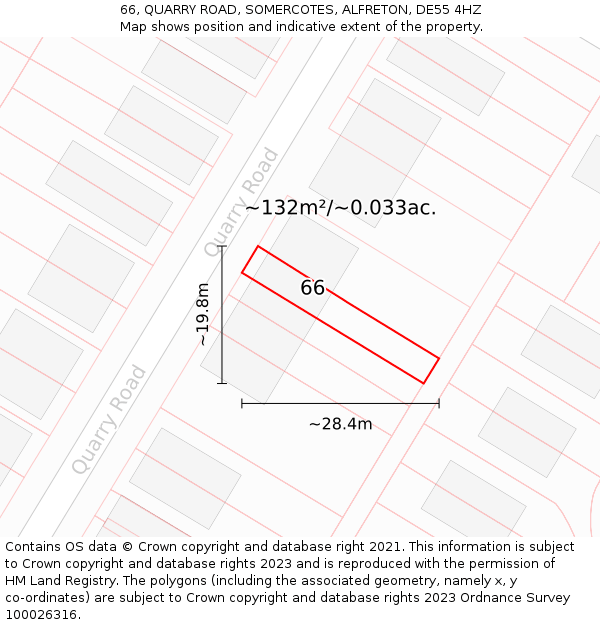 66, QUARRY ROAD, SOMERCOTES, ALFRETON, DE55 4HZ: Plot and title map