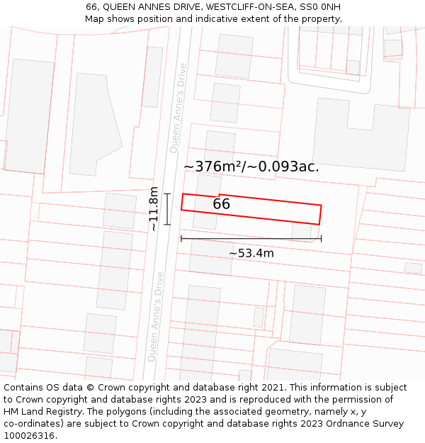66, QUEEN ANNES DRIVE, WESTCLIFF-ON-SEA, SS0 0NH: Plot and title map