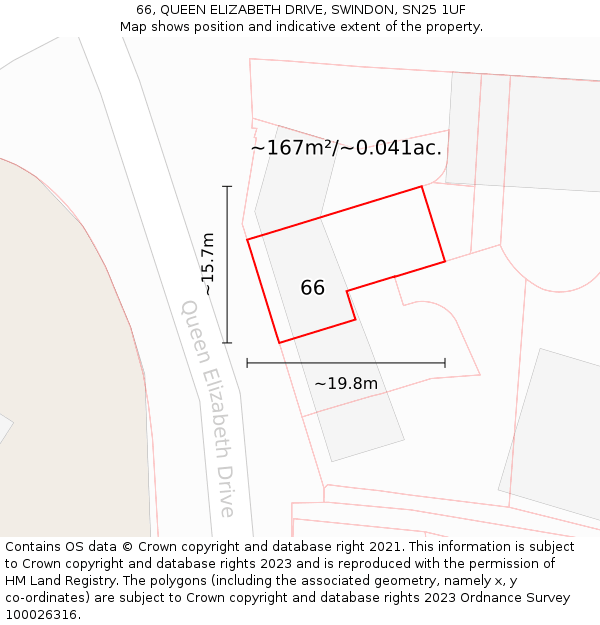 66, QUEEN ELIZABETH DRIVE, SWINDON, SN25 1UF: Plot and title map