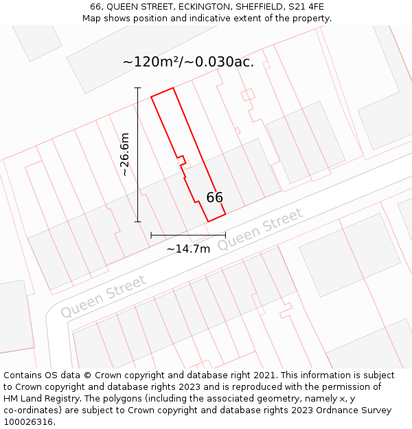 66, QUEEN STREET, ECKINGTON, SHEFFIELD, S21 4FE: Plot and title map