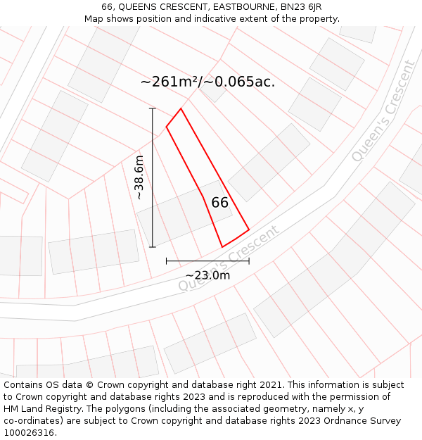 66, QUEENS CRESCENT, EASTBOURNE, BN23 6JR: Plot and title map