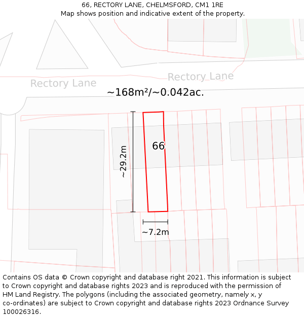 66, RECTORY LANE, CHELMSFORD, CM1 1RE: Plot and title map