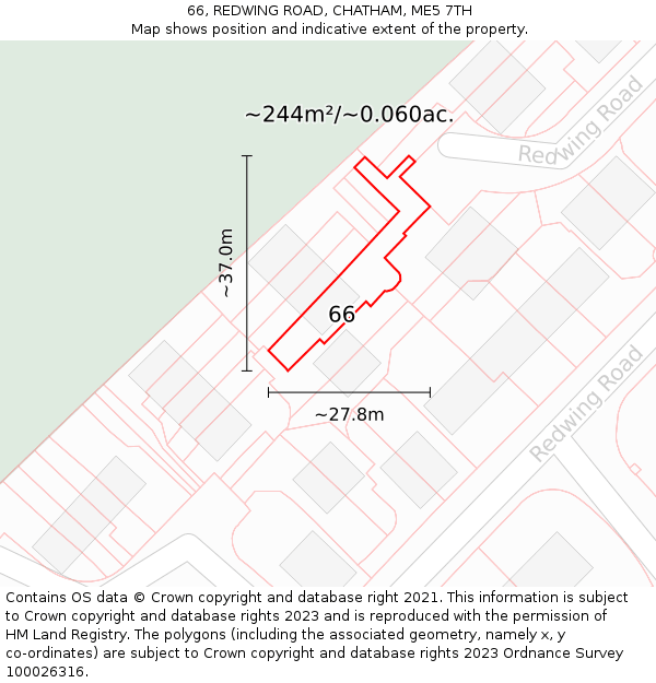 66, REDWING ROAD, CHATHAM, ME5 7TH: Plot and title map