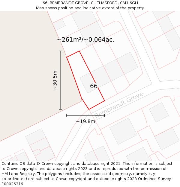 66, REMBRANDT GROVE, CHELMSFORD, CM1 6GH: Plot and title map
