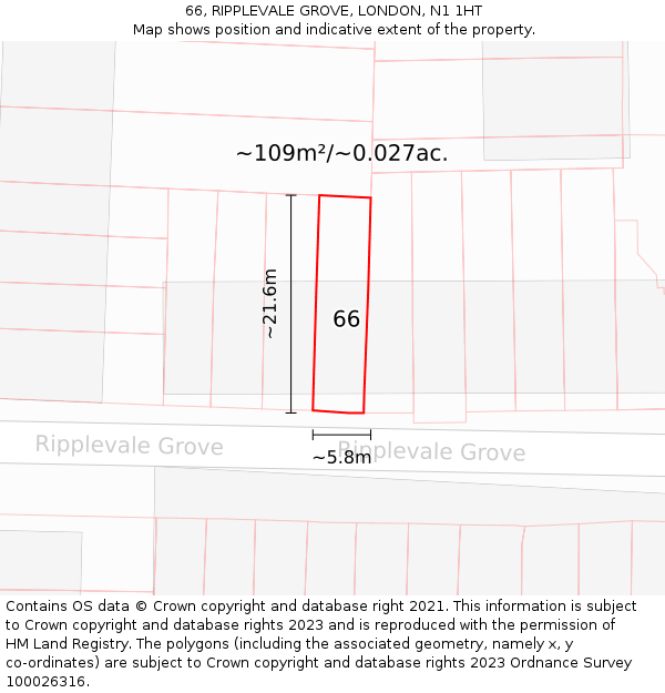 66, RIPPLEVALE GROVE, LONDON, N1 1HT: Plot and title map