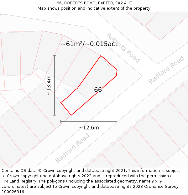 66, ROBERTS ROAD, EXETER, EX2 4HE: Plot and title map