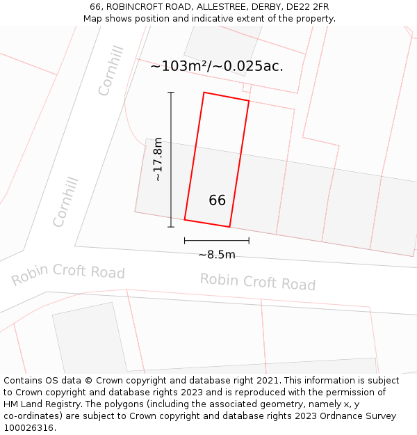 66, ROBINCROFT ROAD, ALLESTREE, DERBY, DE22 2FR: Plot and title map