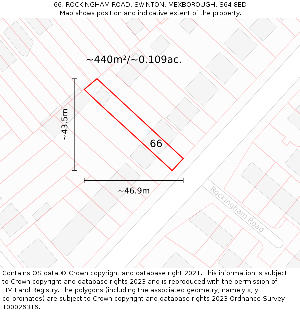 66, ROCKINGHAM ROAD, SWINTON, MEXBOROUGH, S64 8ED: Plot and title map