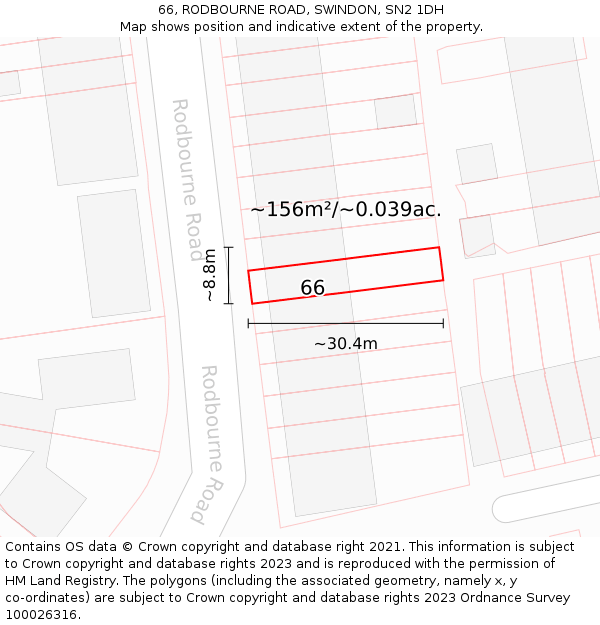 66, RODBOURNE ROAD, SWINDON, SN2 1DH: Plot and title map