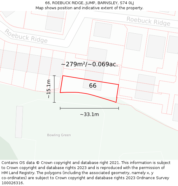 66, ROEBUCK RIDGE, JUMP, BARNSLEY, S74 0LJ: Plot and title map