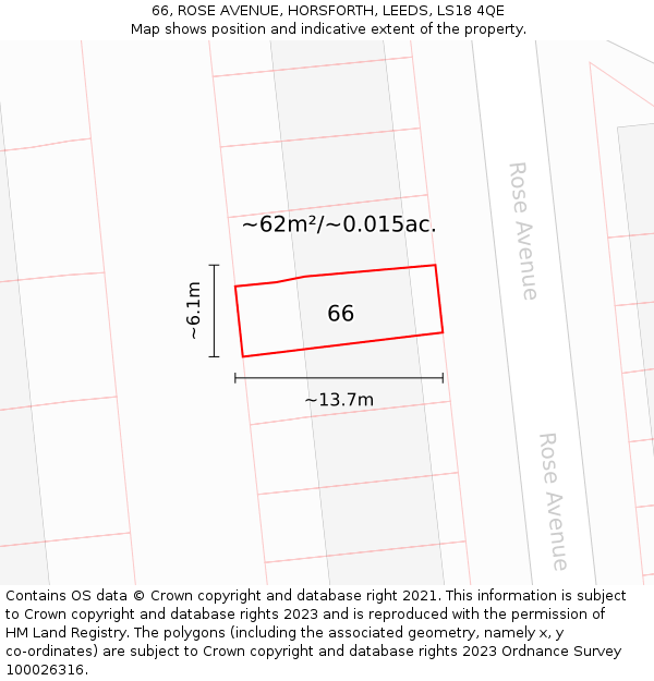 66, ROSE AVENUE, HORSFORTH, LEEDS, LS18 4QE: Plot and title map