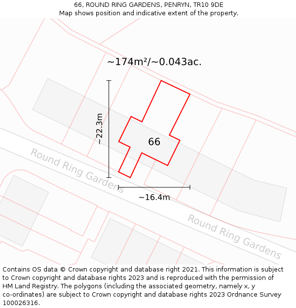 66, ROUND RING GARDENS, PENRYN, TR10 9DE: Plot and title map