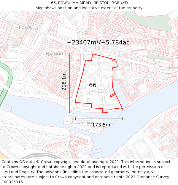 66, ROWNHAM MEAD, BRISTOL, BS8 4YD: Plot and title map