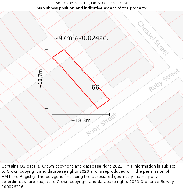 66, RUBY STREET, BRISTOL, BS3 3DW: Plot and title map