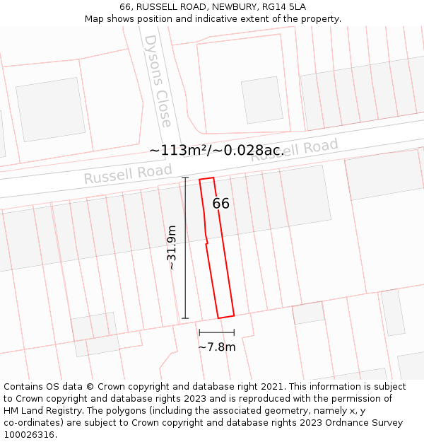 66, RUSSELL ROAD, NEWBURY, RG14 5LA: Plot and title map
