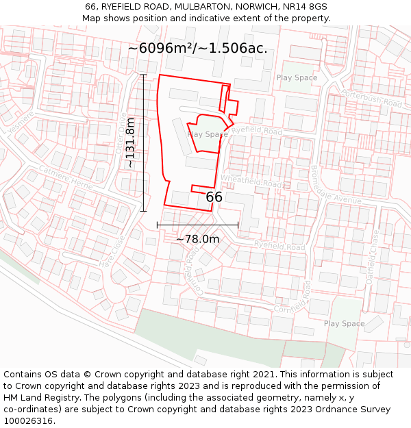 66, RYEFIELD ROAD, MULBARTON, NORWICH, NR14 8GS: Plot and title map
