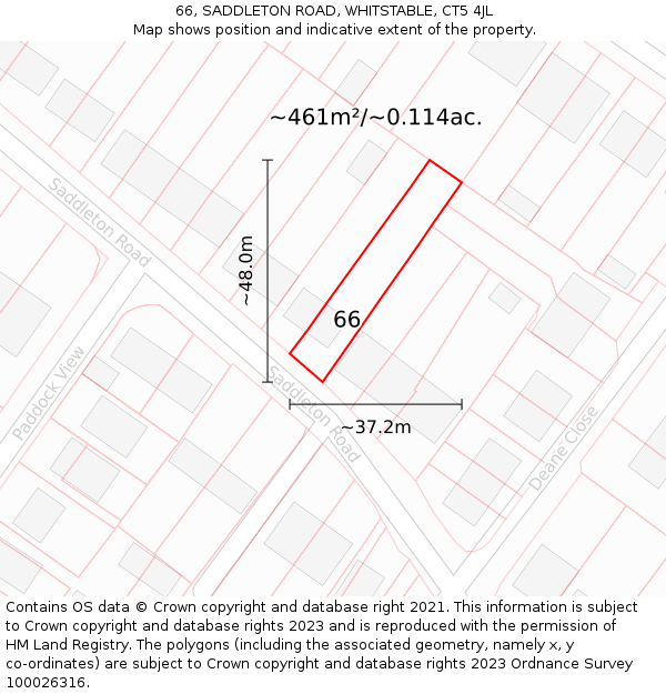 66, SADDLETON ROAD, WHITSTABLE, CT5 4JL: Plot and title map