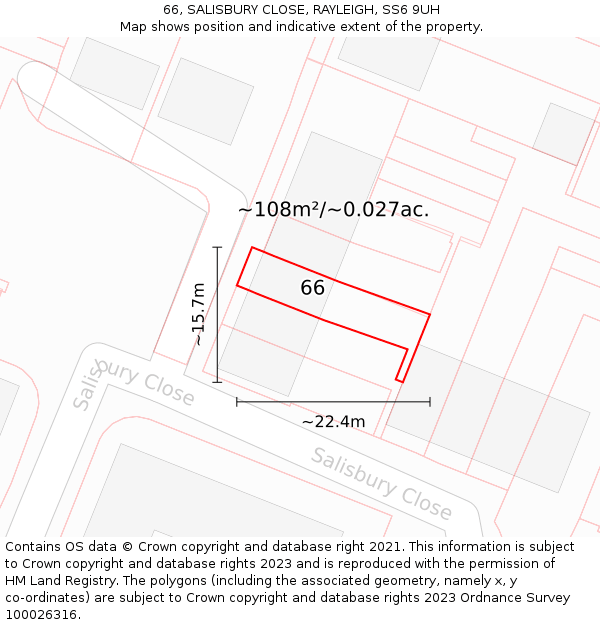 66, SALISBURY CLOSE, RAYLEIGH, SS6 9UH: Plot and title map