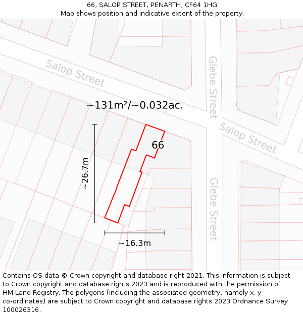 66, SALOP STREET, PENARTH, CF64 1HG: Plot and title map