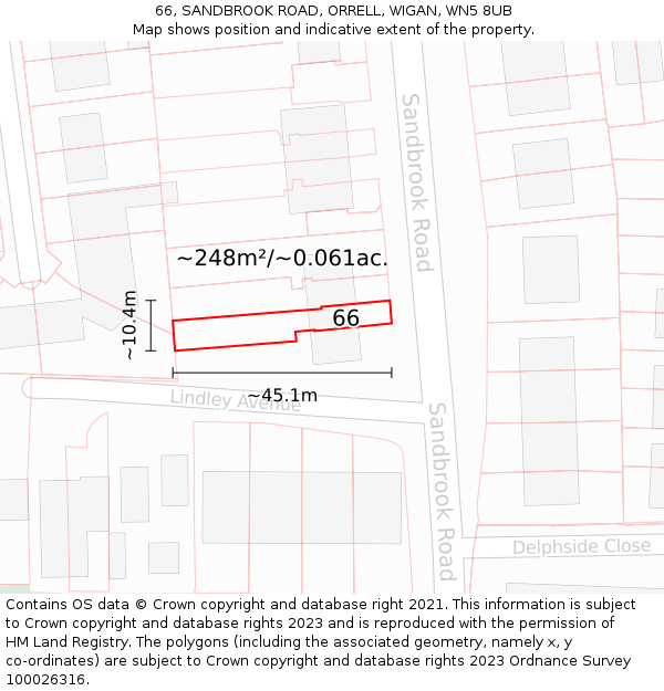 66, SANDBROOK ROAD, ORRELL, WIGAN, WN5 8UB: Plot and title map