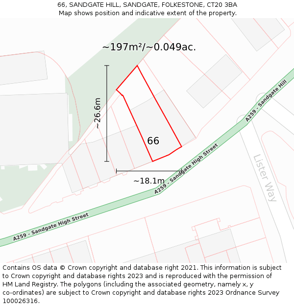 66, SANDGATE HILL, SANDGATE, FOLKESTONE, CT20 3BA: Plot and title map