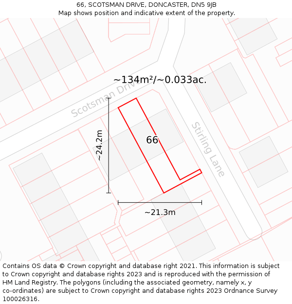 66, SCOTSMAN DRIVE, DONCASTER, DN5 9JB: Plot and title map