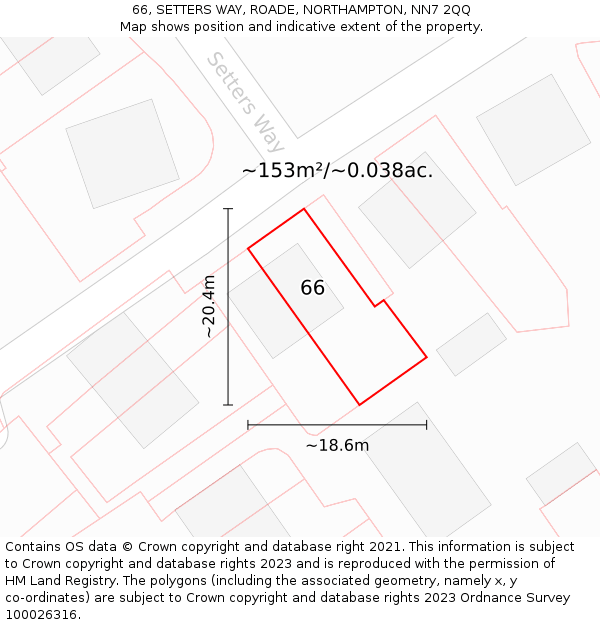 66, SETTERS WAY, ROADE, NORTHAMPTON, NN7 2QQ: Plot and title map