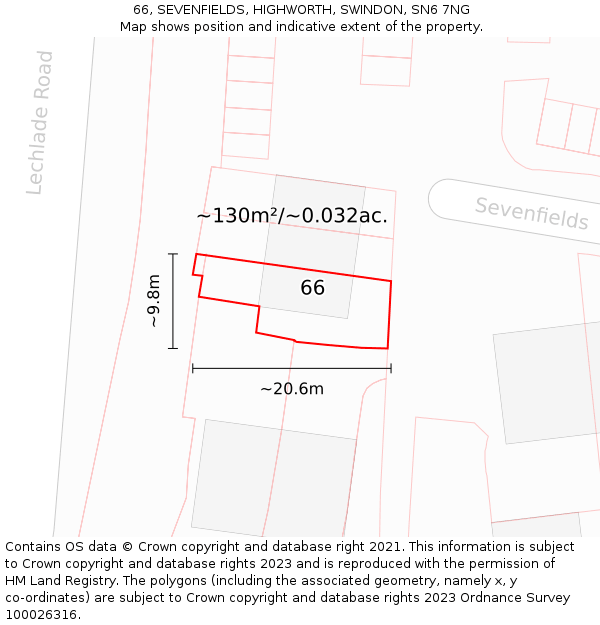 66, SEVENFIELDS, HIGHWORTH, SWINDON, SN6 7NG: Plot and title map