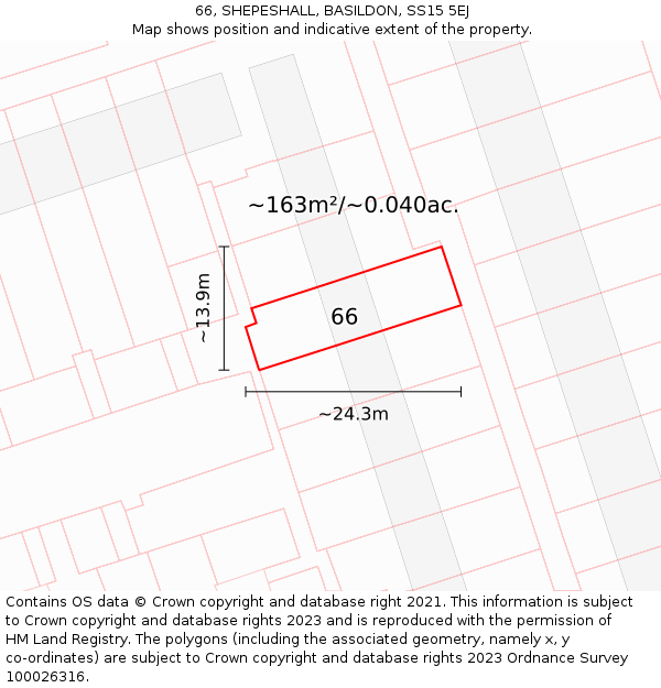 66, SHEPESHALL, BASILDON, SS15 5EJ: Plot and title map