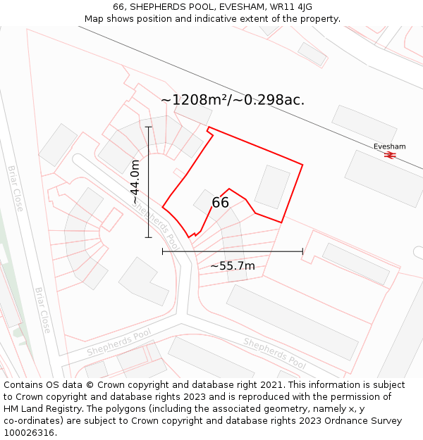 66, SHEPHERDS POOL, EVESHAM, WR11 4JG: Plot and title map