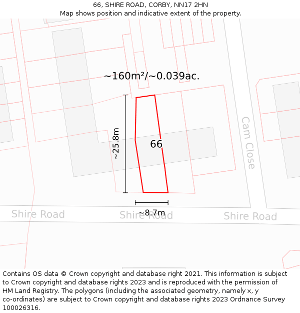 66, SHIRE ROAD, CORBY, NN17 2HN: Plot and title map