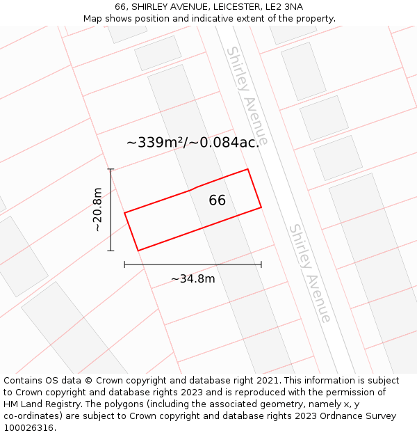 66, SHIRLEY AVENUE, LEICESTER, LE2 3NA: Plot and title map