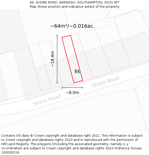 66, SHORE ROAD, WARSASH, SOUTHAMPTON, SO31 9FT: Plot and title map