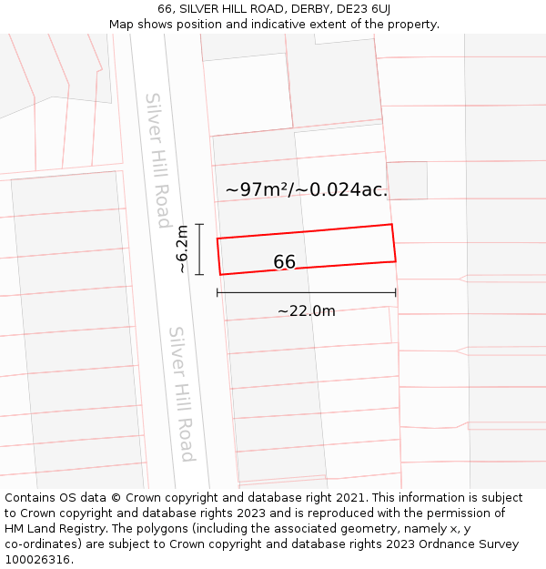 66, SILVER HILL ROAD, DERBY, DE23 6UJ: Plot and title map
