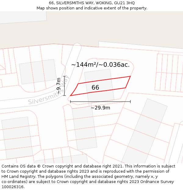 66, SILVERSMITHS WAY, WOKING, GU21 3HQ: Plot and title map