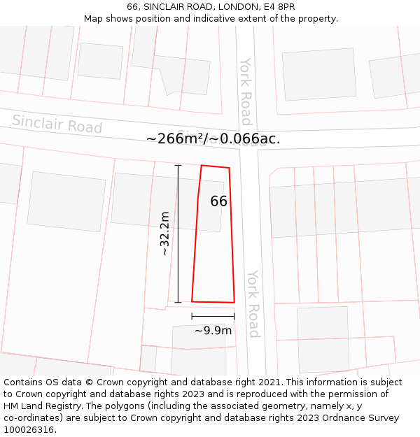 66, SINCLAIR ROAD, LONDON, E4 8PR: Plot and title map