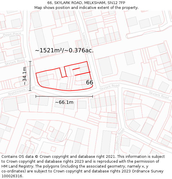 66, SKYLARK ROAD, MELKSHAM, SN12 7FP: Plot and title map