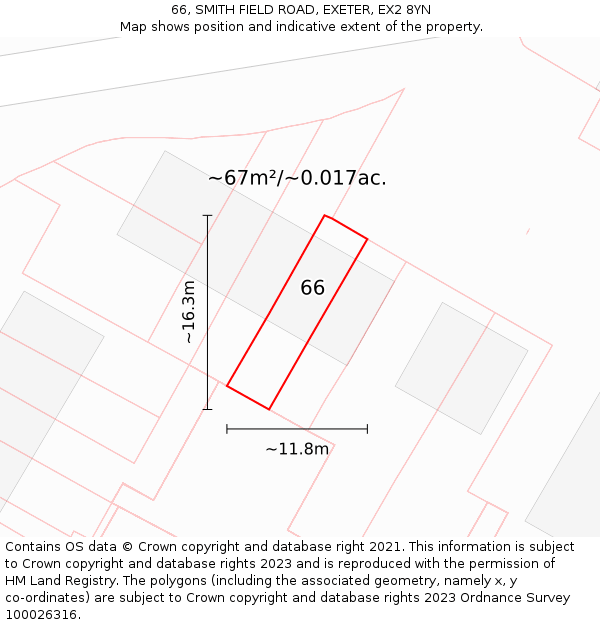 66, SMITH FIELD ROAD, EXETER, EX2 8YN: Plot and title map
