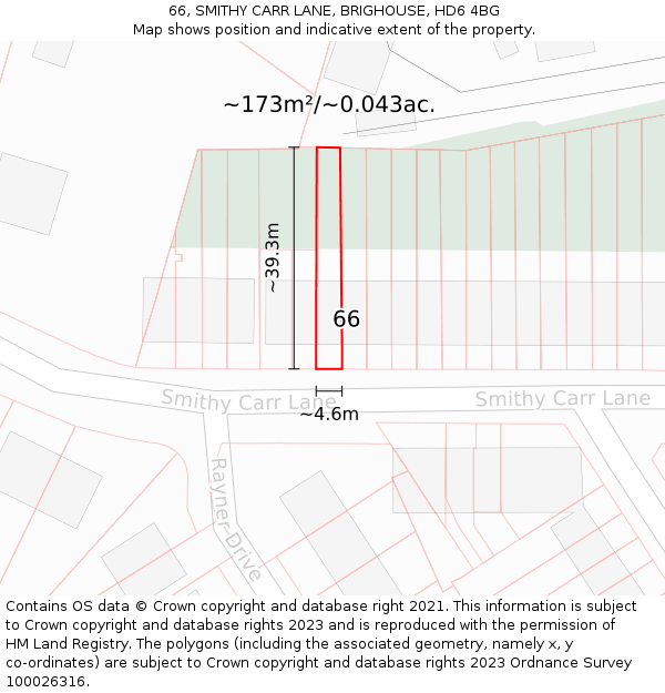 66, SMITHY CARR LANE, BRIGHOUSE, HD6 4BG: Plot and title map