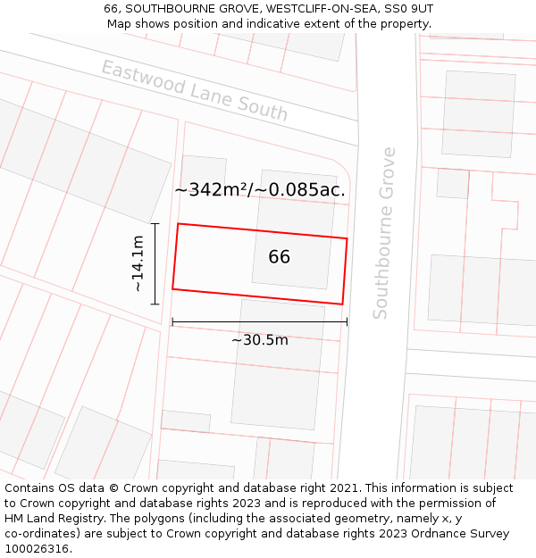 66, SOUTHBOURNE GROVE, WESTCLIFF-ON-SEA, SS0 9UT: Plot and title map