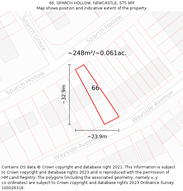66, SPARCH HOLLOW, NEWCASTLE, ST5 9PF: Plot and title map